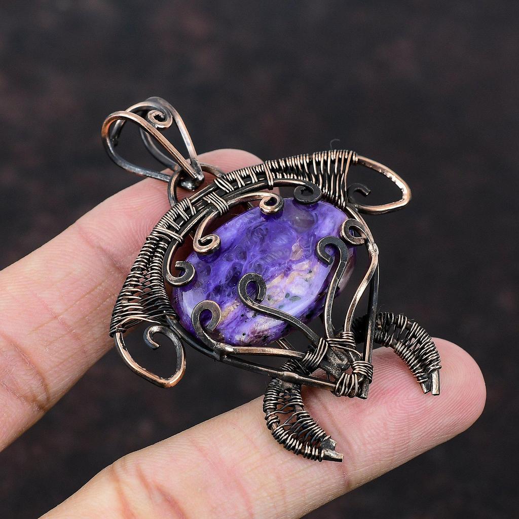 Charoite Pendant Copper Wire Wrapped Pendant Gemstone Tortoise Pendant Amazing Copper Jewelry Handmade Pendant Wire Wrapped Jewelry For Gift