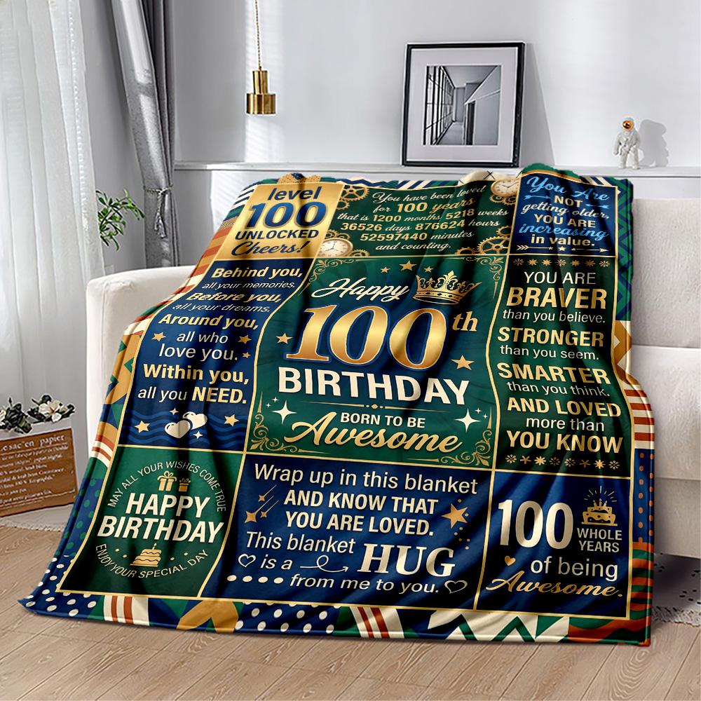 Vintage 100th Birthday Celebration Blanket Comfortable Suitable for Office Chair Picnics All-Season Use Stylish Decor