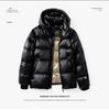 Unisex Shiny Short Down Jacket: Off-Season Duck Down, Thick, Loose Fit, Black & Gold, Korean Style, Plus Size