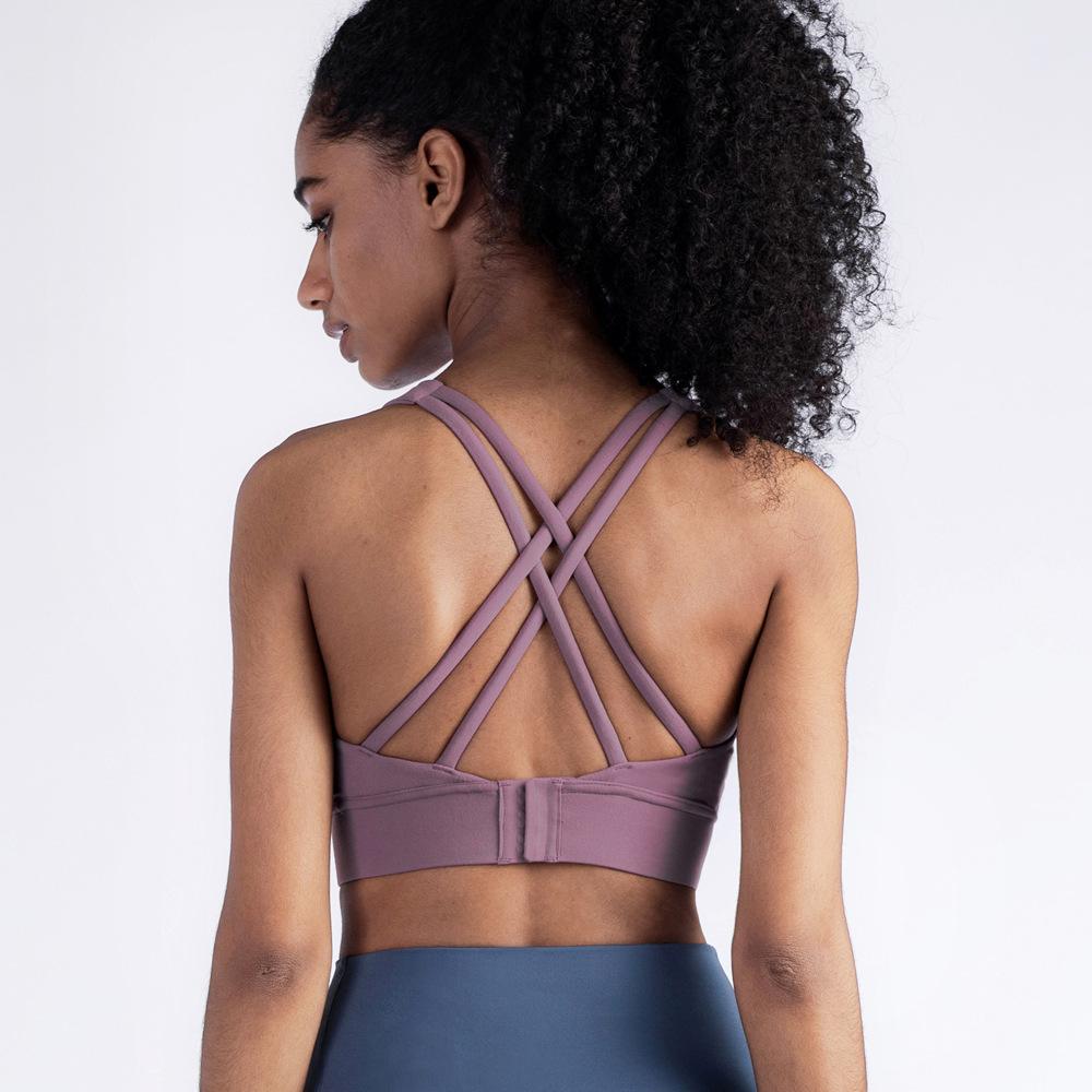 Women's Cross Sports Fitness Bra, Show Chest, Gather Back, Anti Shock Yoga Sports Bra