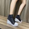 Fashion New High-top Canvas Shoes Slope Heel Height-increasing Casual Shoes, Thick-soled Lace-up Foreign Trade Large-size Women's Shoes