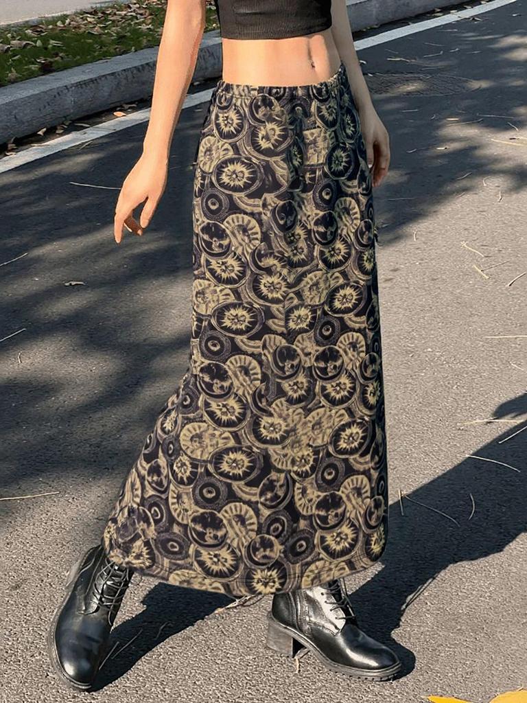 Vintage Europäischer & Amerikanischer Kreisdruck Retro Schlankmachender Rock