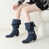 Women's high-heeled boots autumn and winter new thick-heeled suede mid-boots in size