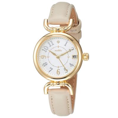 Fieldwork Ibany Analog Watch with Date Display, Leather Strap, White Dial, Beige, YM001P-1, Women's