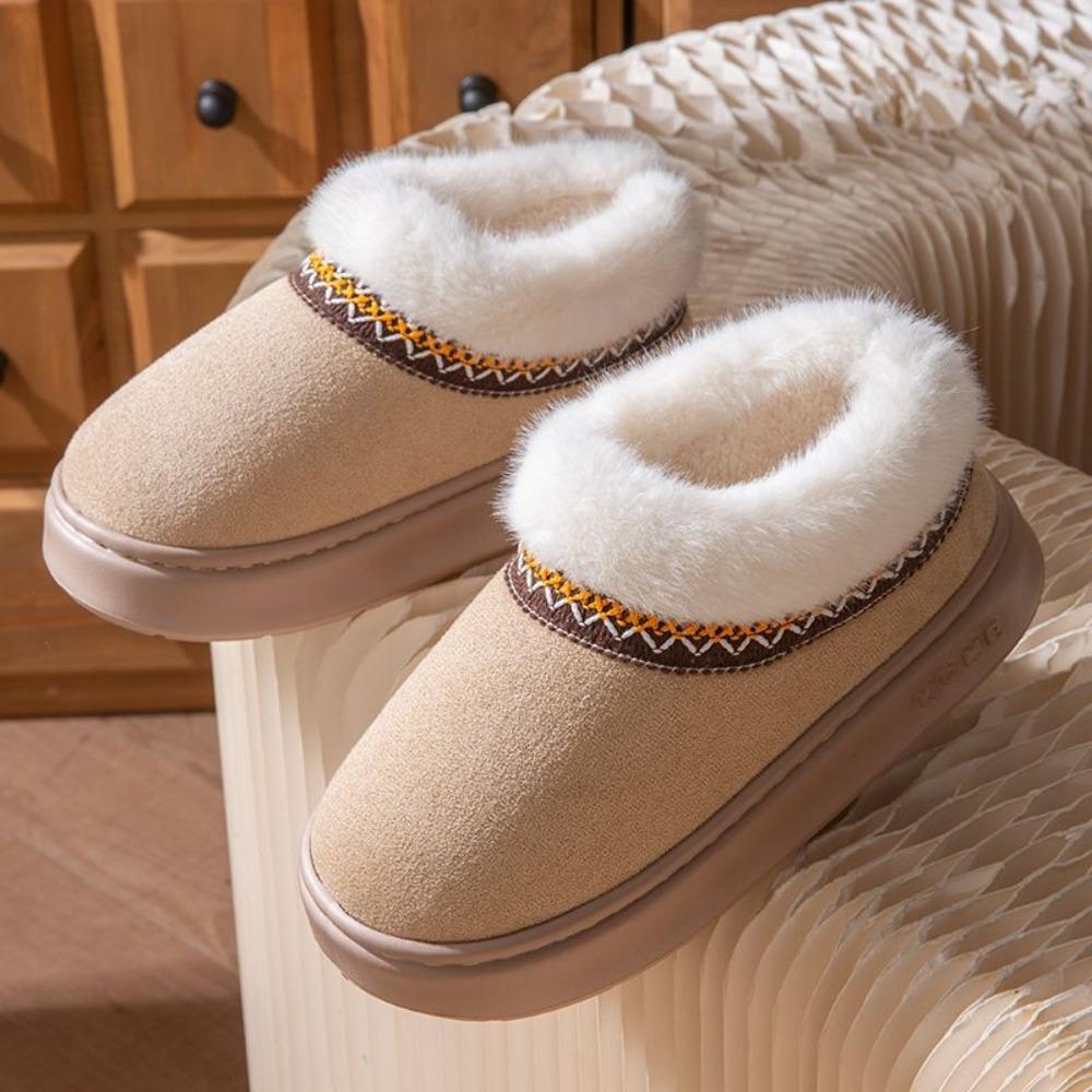 **Autumn Winter Cotton Slippers Women Indoor Home Plush Warm Couple Outdoor Wear Thick Sole Wear-Resistant Fuzzy Slippers Men**