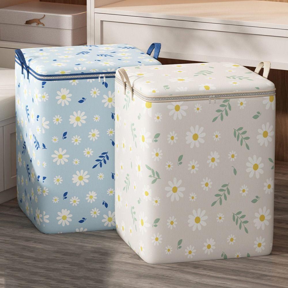 

Daisy Pattern Quilt Storage Bag Zipper Sorting Storage Box Durable Quilt Storage Containers Beige-110L