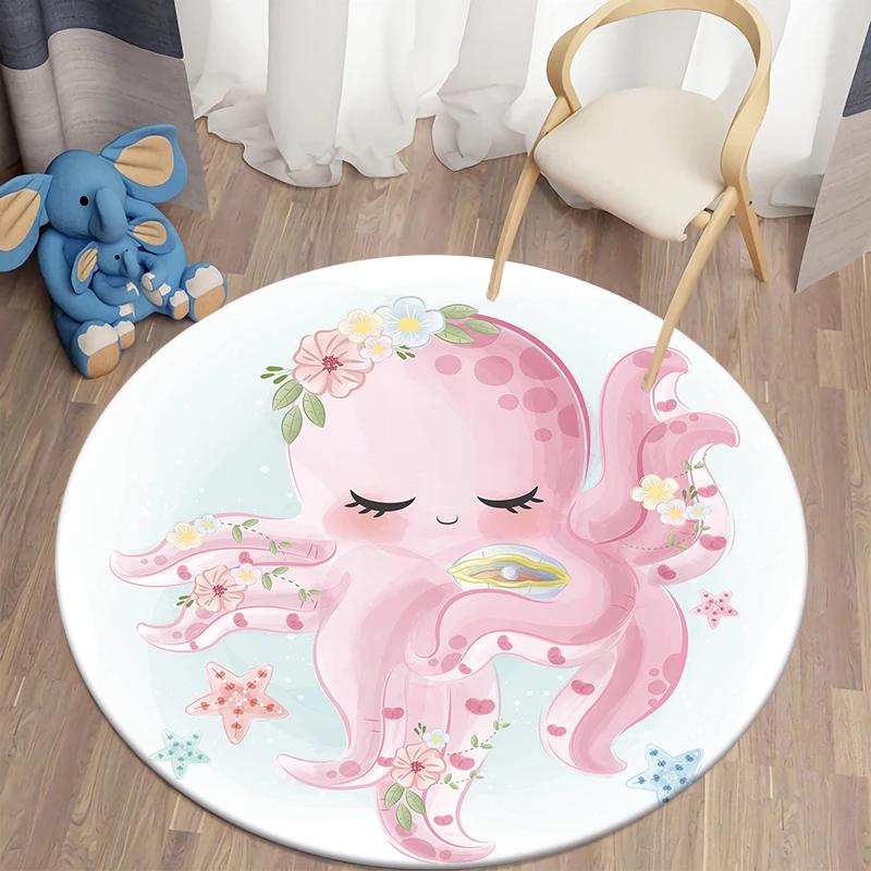 

Cartoon Round Living Room Rug Animal Print Bedroom Floor Mat Non-slip Children s New Year 60cm