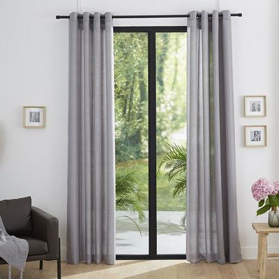 Pair of Double Eyelet Curtains "linen Effect" Pearl Gray 140 X 260 Cm Moonlight Deco