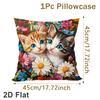 1pc Cat Throw Pillow Cover Cartoon Cat Flower Design Polyester Pillowcase, Cushion Cover for Home Couch Bed Living Room Sofa