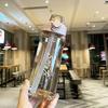 Water bottle with graduated water cup women portable plastic drop-proof fitness sports space cup bouncing straw cup leak-proof kettle men and women