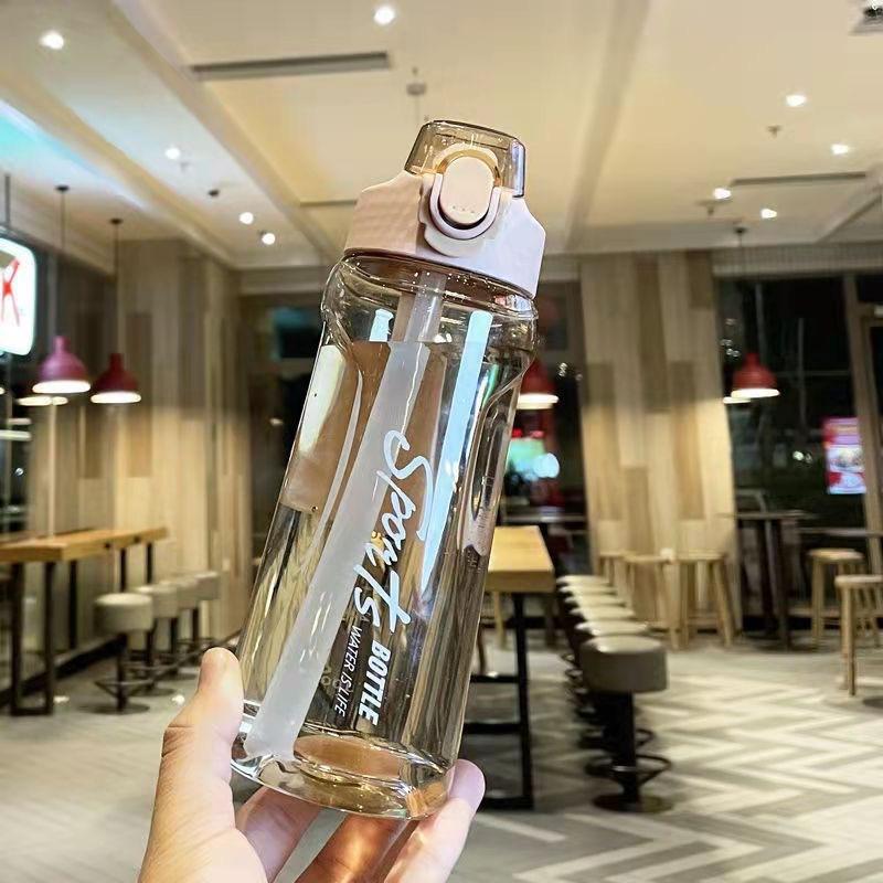 Water bottle with graduated water cup women portable plastic drop-proof fitness sports space cup bouncing straw cup leak-proof kettle men and women