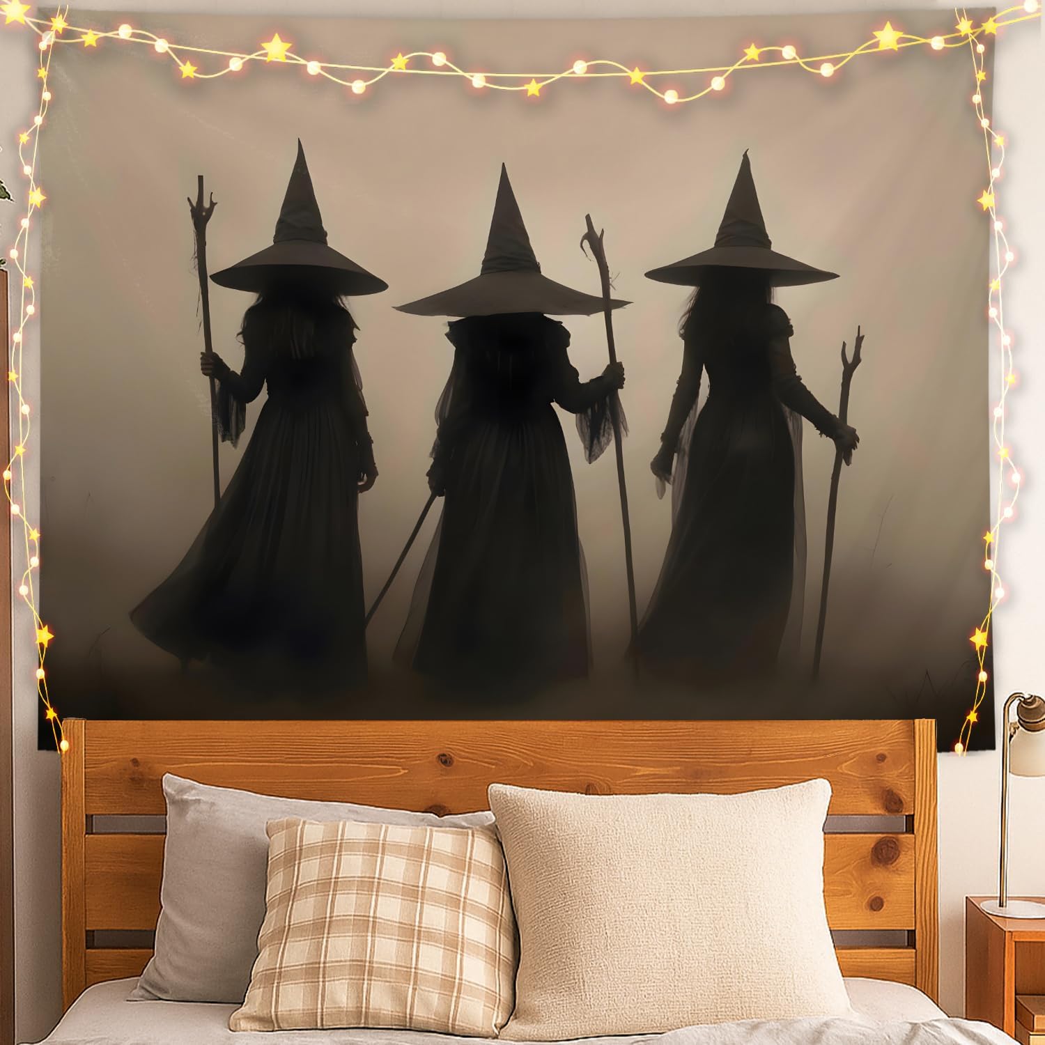 

Witch Silhouette Tapestry Moody Halloween Wall Art Vintage Dark Magic Decor for Bedroom Dorm Living Room 71x110 Inches 74x94cm(29x37in)