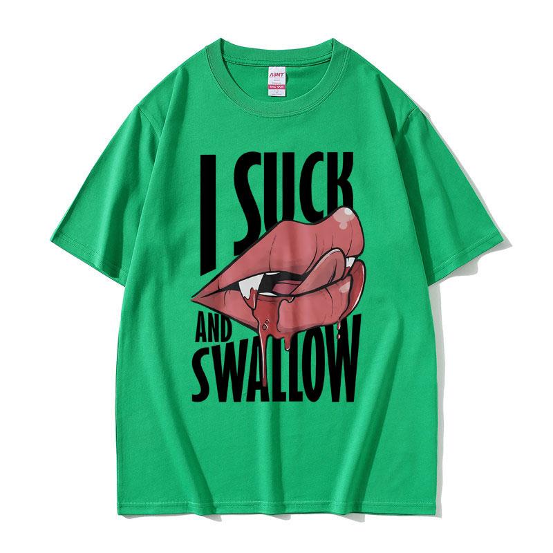 I Suck and Swallow T-shirt Vintage Vampire Graphic Print T Shirts Men Women Casual Harajuku Tshirt Funny Halloween Short Sleeve