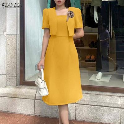 Damen Strickjacke Tops + Ärmelloses Kleid Lässiges Zweiteiliges Set Kleid