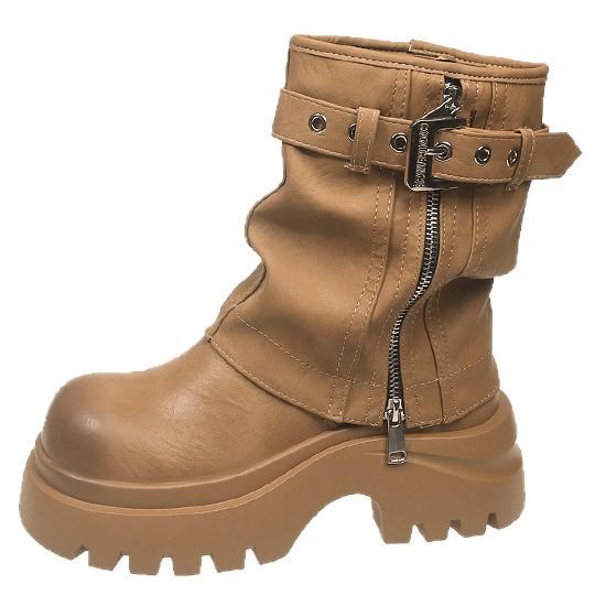 Fashion Design Sense Niche Sleeve Martin Boots Women's Autumn and Winter Retro Versatile Temperament Comfortable Thick-soled Medium Tube Fashion Boots