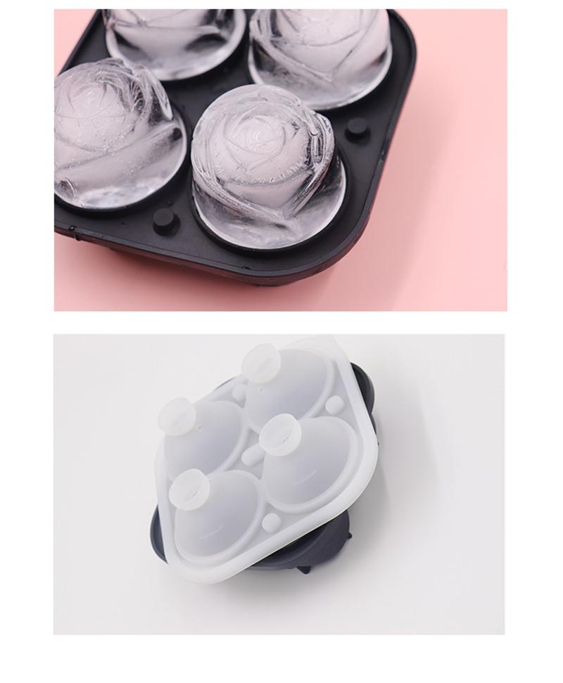 4 Grids Ice Ball Silicone Ice Cube Maker Rose Flower Shape Ice Mold 3D Whiskey Cocktail Ice Mould