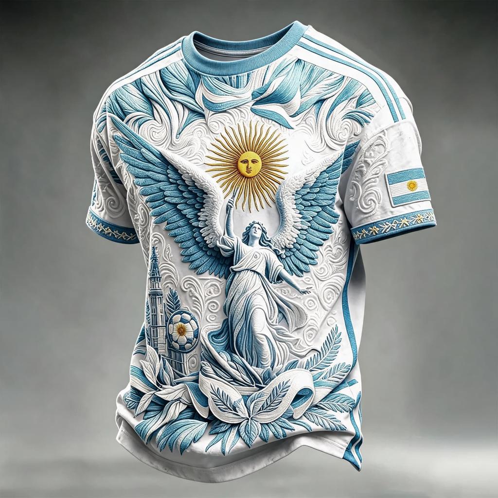 Men's Neck Short Sleeve Soccer Fan T-Shirt for Day