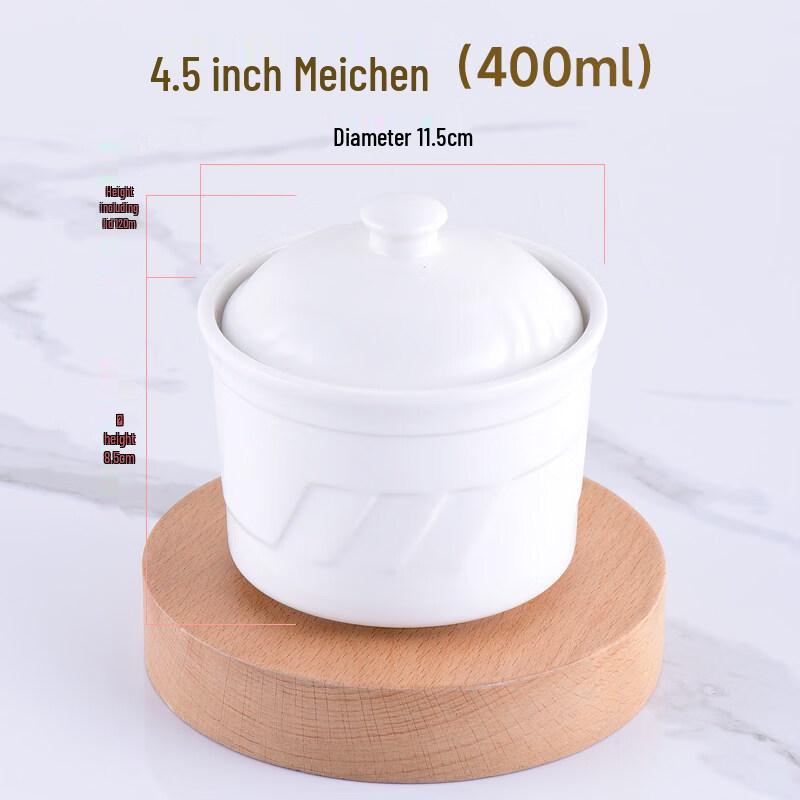 Meichen Pure White Ceramic Double Boiler Stew Bowls, Set of 8