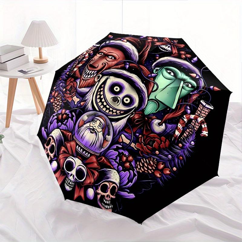 Nightmare Before Christmas, Feiertags-Horror Automatisches Öffnungs- und Schließschirm - 8 Speichen Tragbarer Faltregenschirm mit Kunststoffgriff, Su