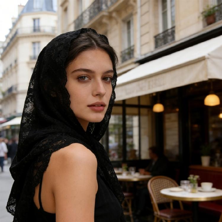 Fashionable Scarf With Detailed Lace Design Multipurpose Head Accessory Quick Dry Polyester Fabric