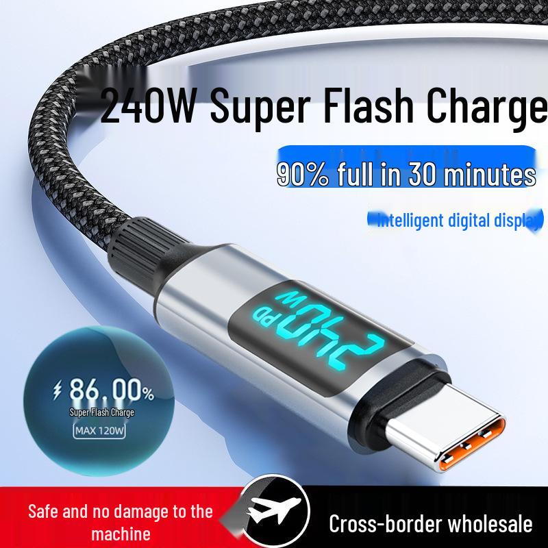 240W 6A Super Fast Charging Type-C Cable with Smart Display for Apple 15/17 & Huawei