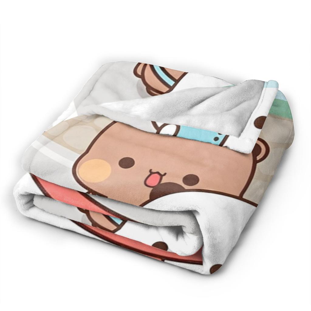 Super Soft Bubu Dudu Bear And Panda Throw Blanket Premium Flannel Fleece Lightweight Bed Blanket Cozy Plush Bedspread All Season
