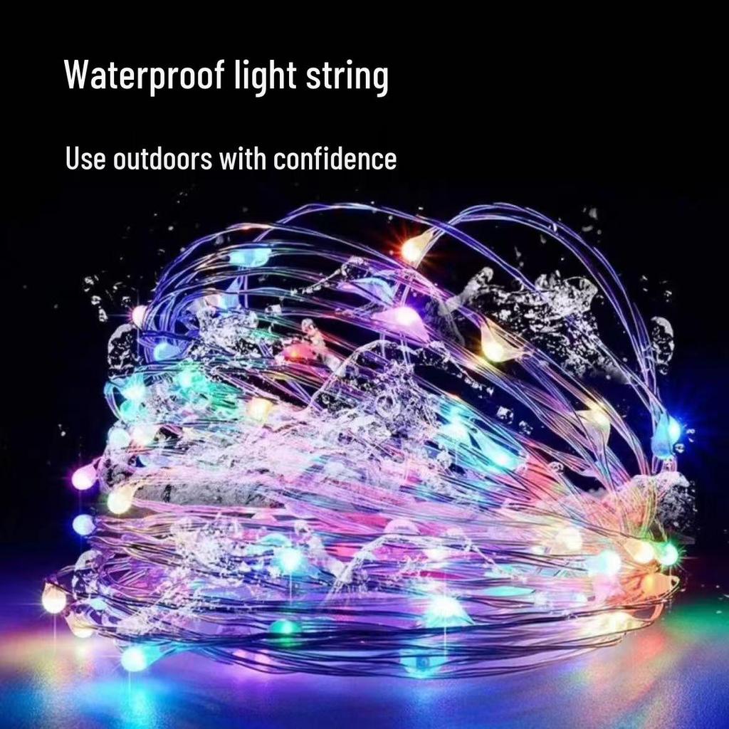 Outdoor Waterproof LED Solar Copper Wire String Lights with 8 Functions for Courtyard and Camping Holiday Decoration