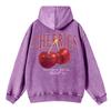 Trend Women Acid Wash Hoodies Fresh Red Cherries Prints Sweatshirts Oversize Pocket Cotton Pullovers Street Female