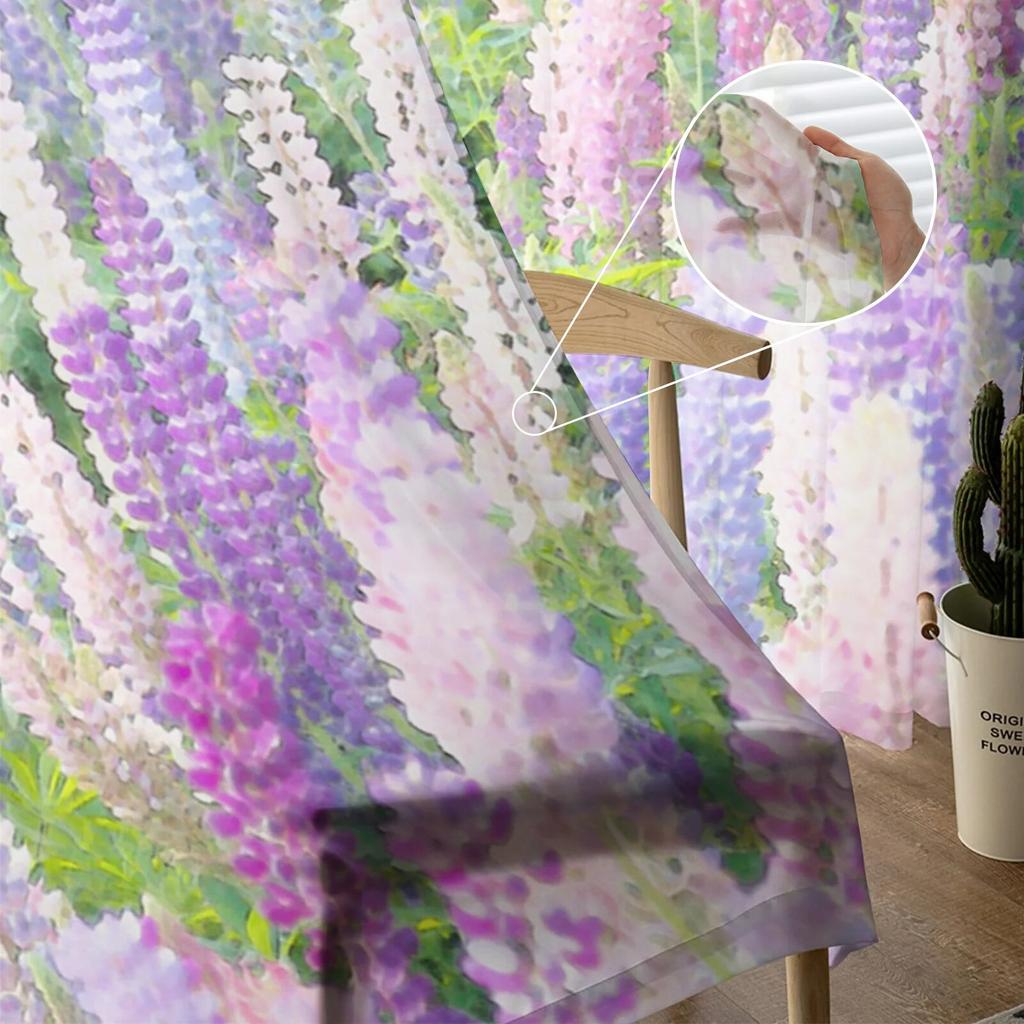Floral Pattern Watercolor Lavender Tulle Curtains for Living Room Kitchen Bedroom Sheer Tulle for Cafe Hotel Modern Home Decor