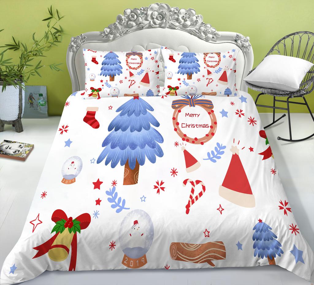 Christmas Quilt Cover Pillowcase Three-Piece Children'S Holiday Gift Cartoon Digital Printing Polyester