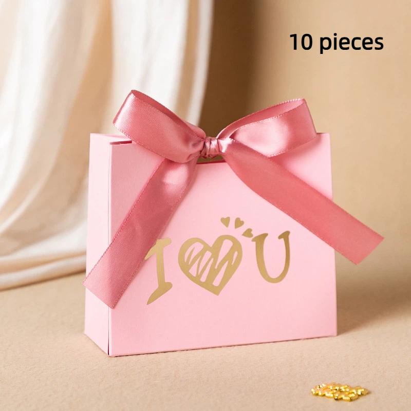 10Pcs Chocolates Gift Packaging Box Suitable For Wedding Candies And Valentine'S Day Love Wings Gold Foil Gift Box With Ribbon