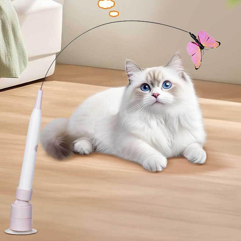 Interactive Toy Cat Teasing Stick Switchable Butterfly Pattern Cat Electric Toy  Pet Supplies