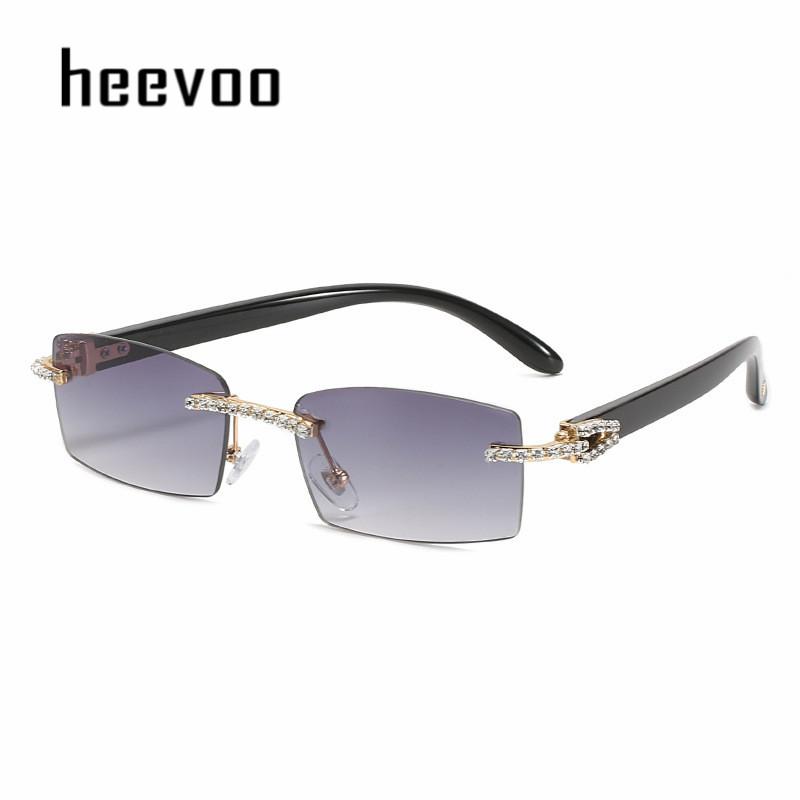 New Lady Small Rimless Square Diamonds Sunglasses Women Brand Fashion Rhinestone Gradient Rectangle Sun Glasses Female Uv400