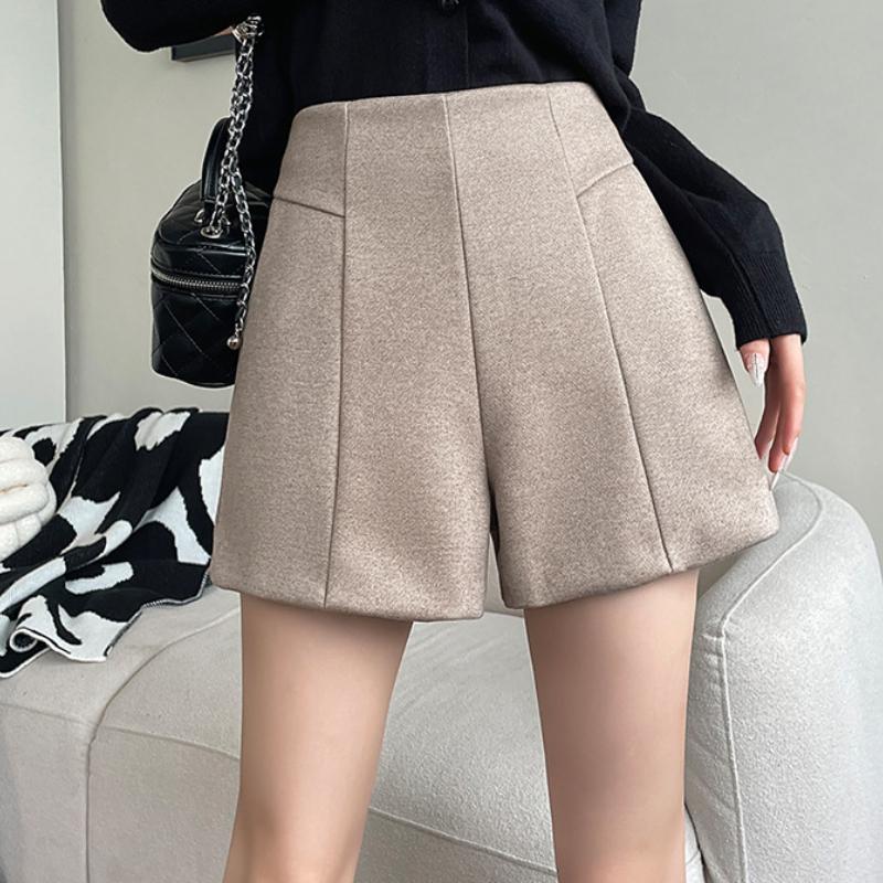 

Шерстяные шорты для женщин Осенью и Зимой Новые Твидовые шорты с высокой талией Универсальные А-силуэта с широкими штанинами Трехточечные брюки-бутылки S