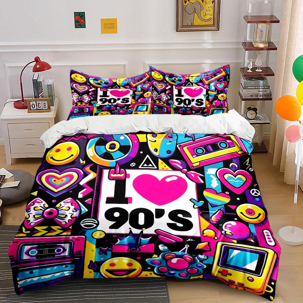 Retro 90S Style Decor Set Multiple Sizes Kid'S And Adults' Bedroom Exquisite 3Pc Bedding Set, Gift