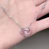 Korean Pink Crystal Heart Pendant Necklace for Woman Minimalist Jewelry Girl's Neck Chain 2025 New Light Luxury Party Gifts