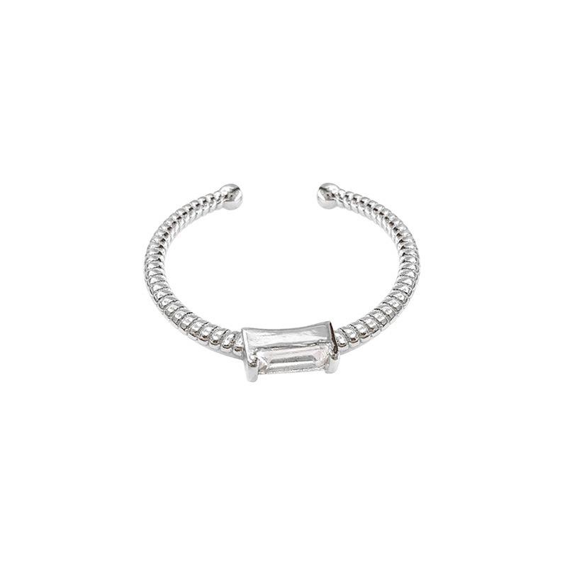 Twisted Zircon Braid Open Square Finger Ring - Blogger Style High-End Niche Design