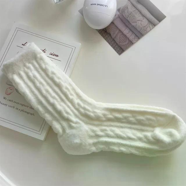 Winter warm wool socks plus fleece thickened plush sleeping socks Candy colored knitted striped women socks cute fashion socks