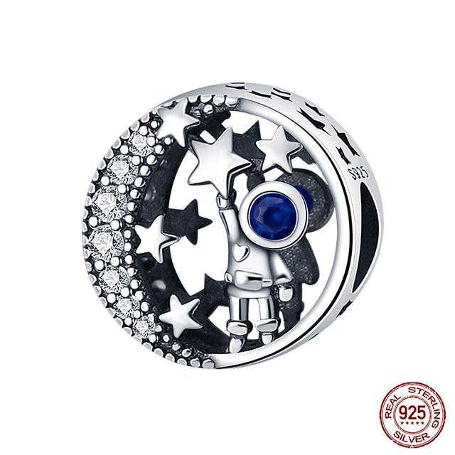 Fit moda 925 pulseiras originais 925 prata azul astronauta aeronaves encantos de viagem contas pingentes para mulheres moda jóias diy
