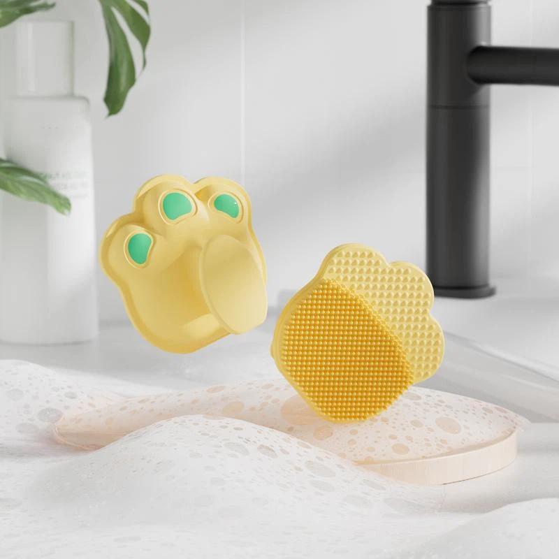 Soft Silicone Paw Shaped Bath Brush With Gentle Bristles And Massage Design Perfect For Baby Bathing Pet Grooming