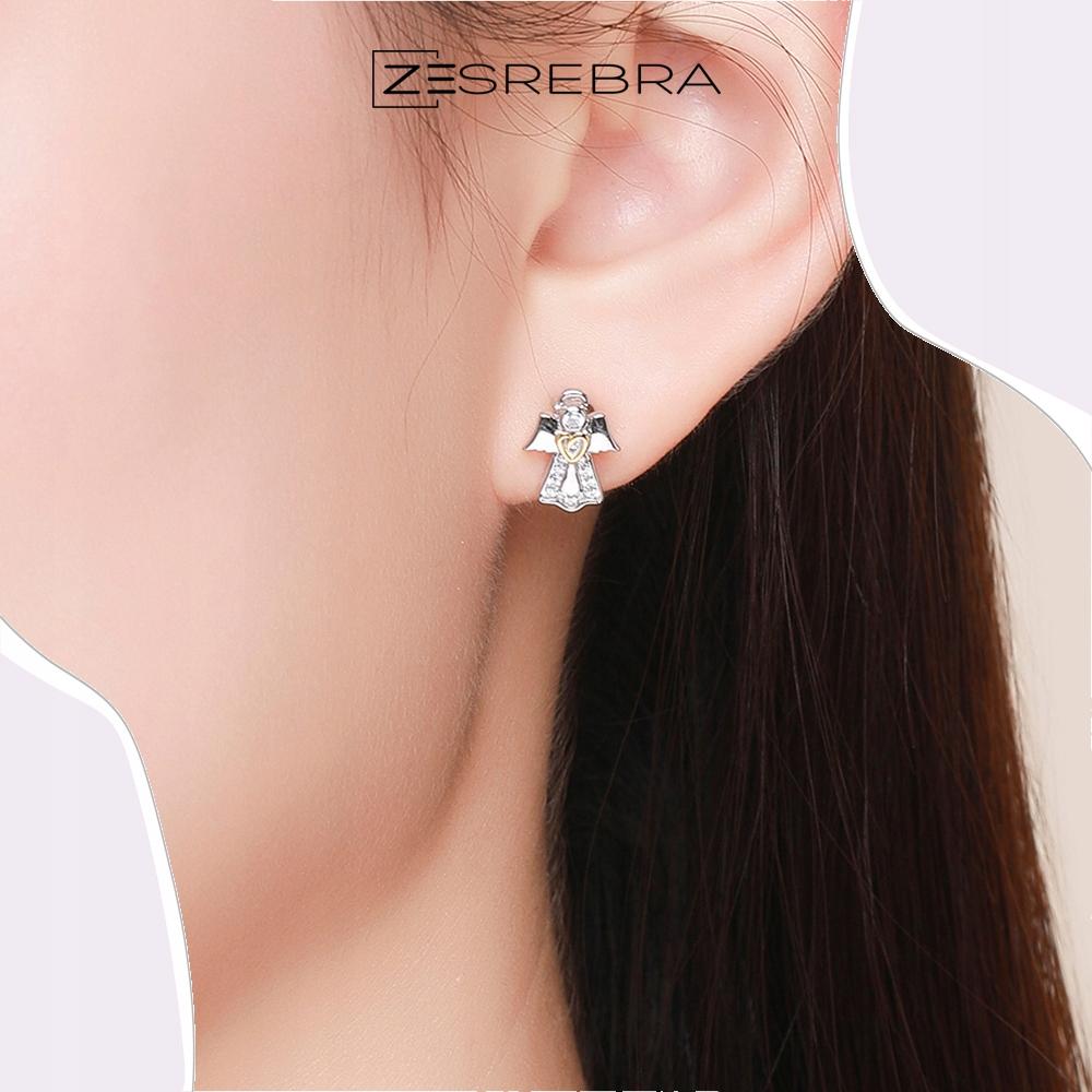 Earrings With S925 Cubic Zirconia, Angel Studs, Hearts, -Plated Angel