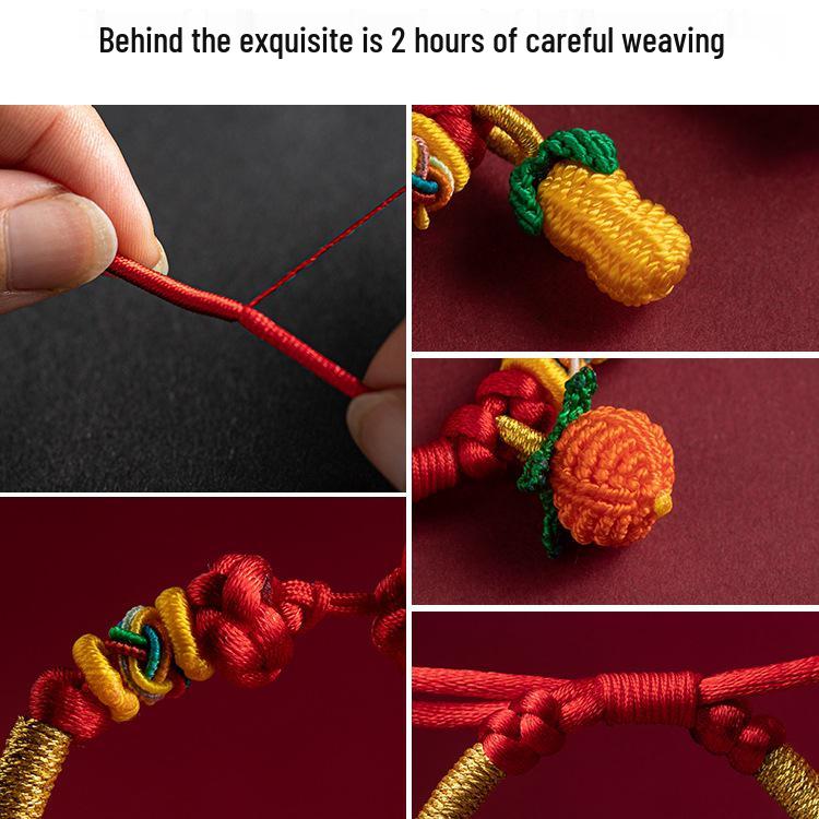 Red Rope Choker with Threadable Beads, Baby Pendant, and Padlock - Handmade Weaving