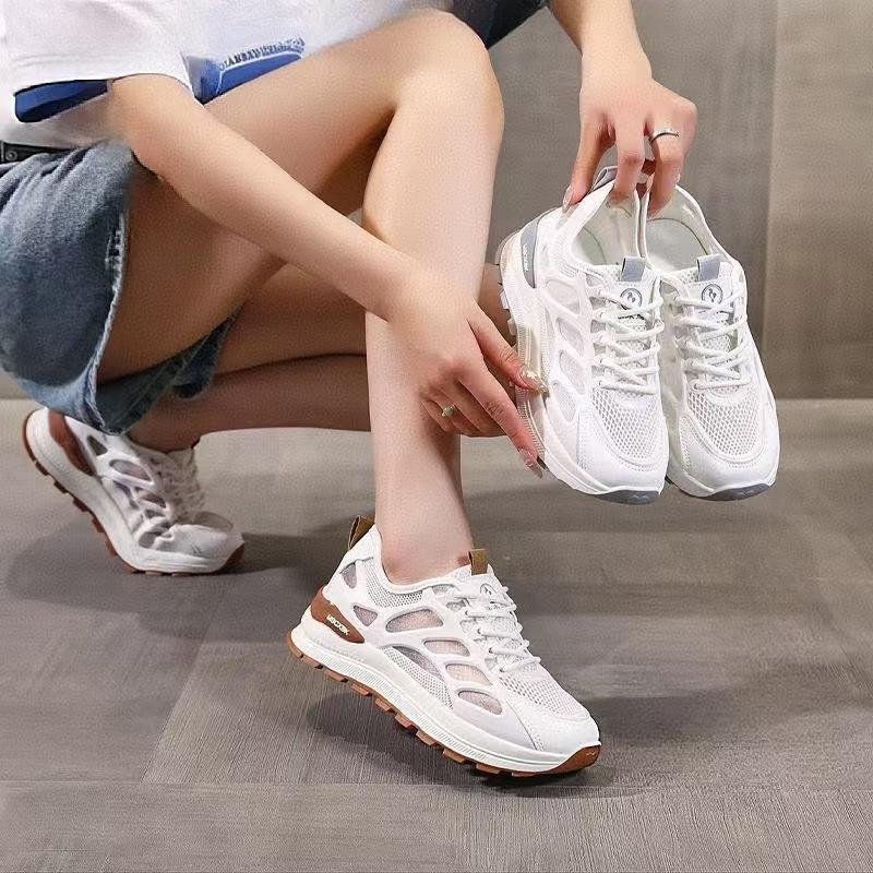 Mesh Breathable White Shoes for Women  Popular Fashion Versatile Soft Sole Anti Slip Shock-absorbing Sports Shoes 36