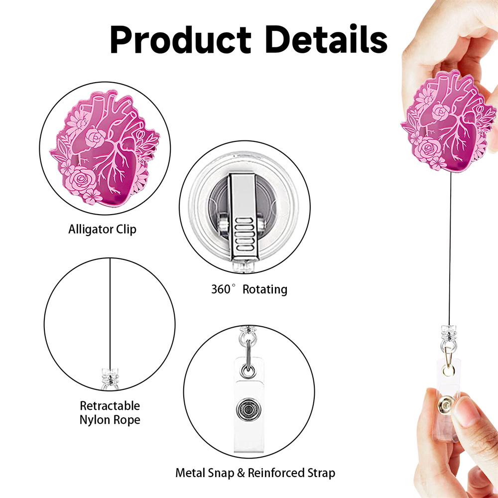 Acrylic Skull Organ Flower Easy Clip ID Badge Clip Doctor Nurse Retractable Clip Teacher Badge Reel Key Chain Accessories