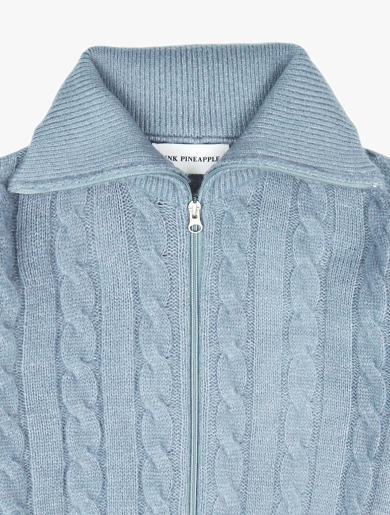 PINK PINEAPPLE Winter Twist Knit Zip-Up_Sky Blue