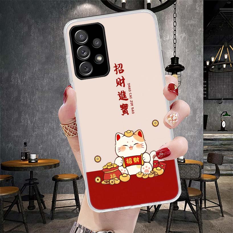 Lucky Cat Maneki Neko Japanese Soft Phone Case For Samsung Galaxy A12 A22 A32 A52 A72 A02S A51 A50S A71 A70 A31 A20S Note 20 Ult