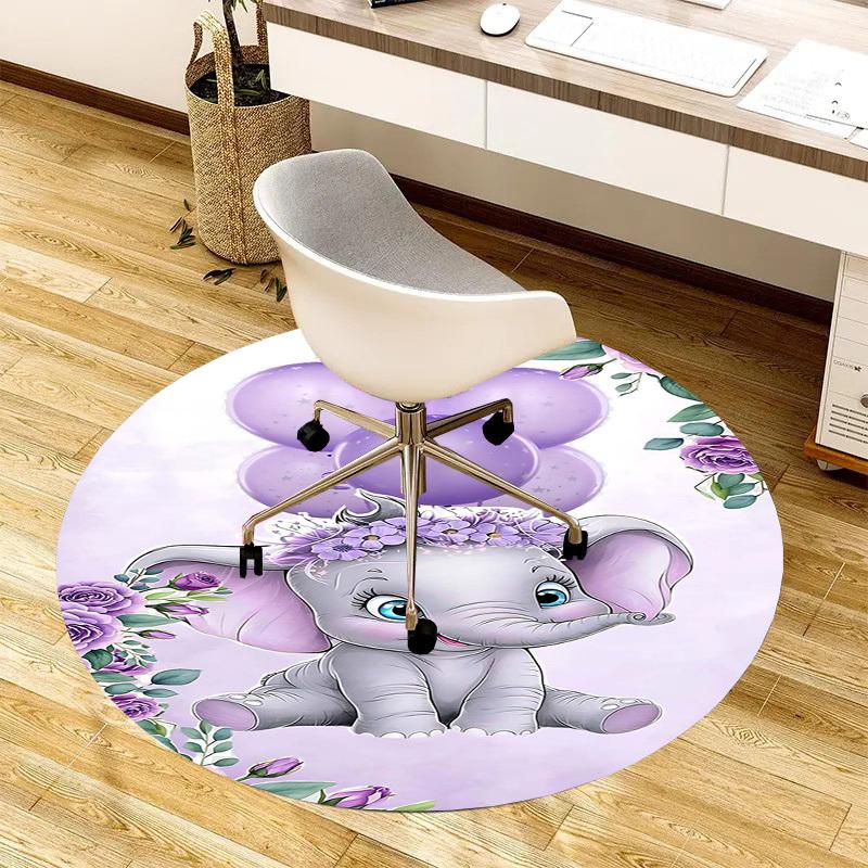 1 Stück Cartoon Elefant Rutschfester Runder Teppich für Boden, Büro, Familie, Schlafzimmer, Großer Teppich Innen Teppiche, Langlebiges Polyester-Z0403