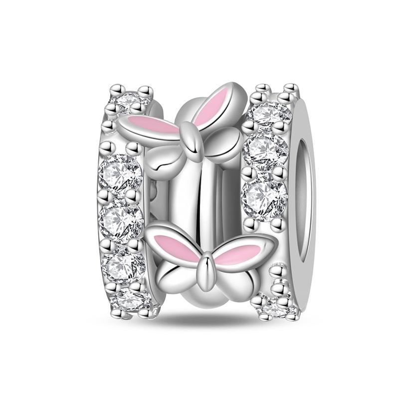 Original Copper Clip Charm Inlaid Zircon Cat Butterfly Charm Silicone Spacer Beads For Women Bracelet Diy Jewelry
