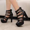 Fashion Summer Sexy Gladiator Women Ankle Boots Sandals Round Toe Hollow Out High Heels Platform Party Ladies Shoes Zipper Sandales Femm