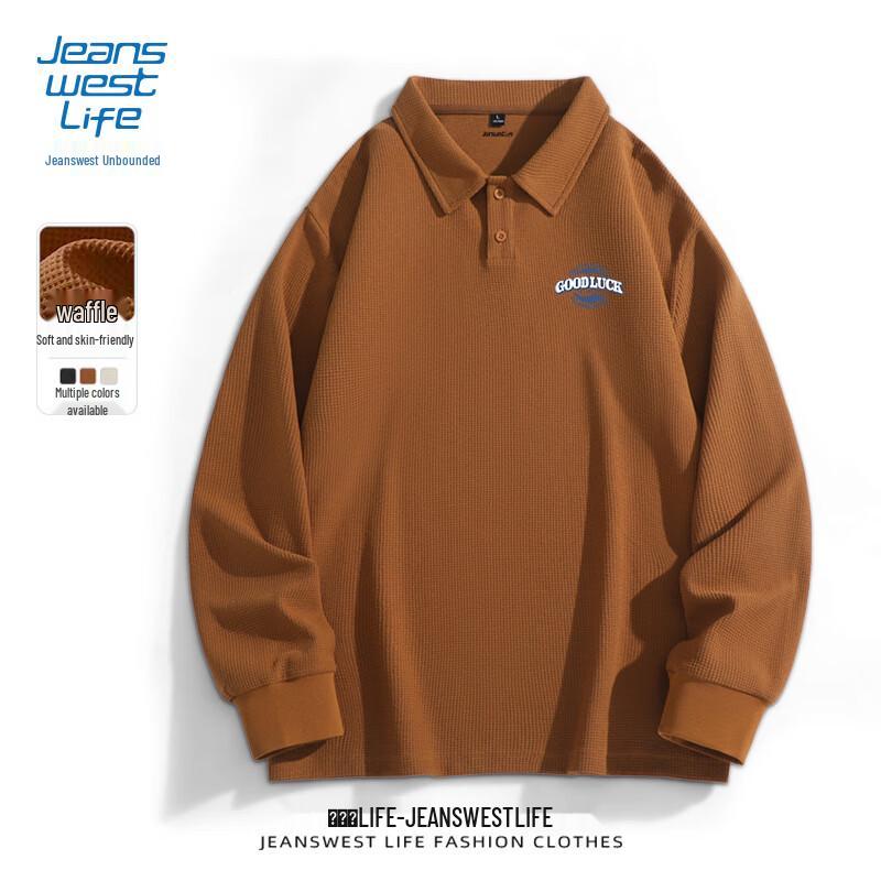 JEANSWEST LIFE Men s Waffle Knit Long-Sleeve Polo Shirt L